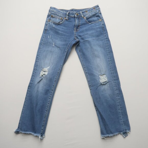 R13 Boy Straight Jeans in Bayliss w Rips Size 25 - Picture 3 of 15